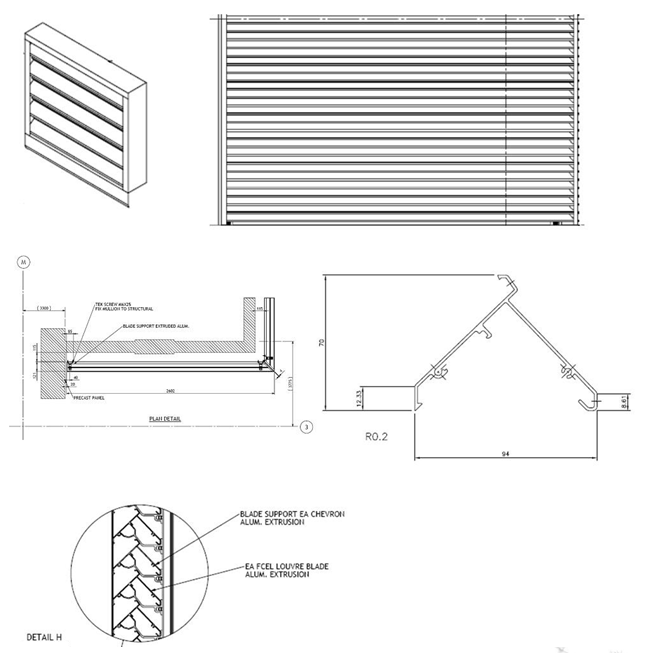 FCL two stage aluminium louvre sectional diagram.