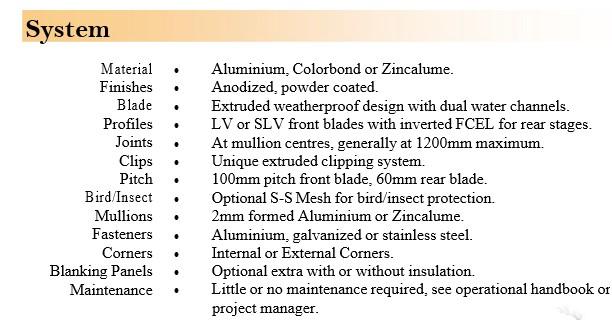 PWL aluminium louvre data sheet