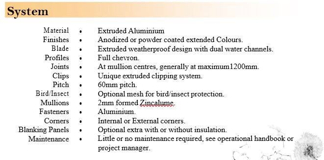 FCL aluminium louvre data sheet.