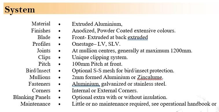 TWL aluminium louvre data sheet